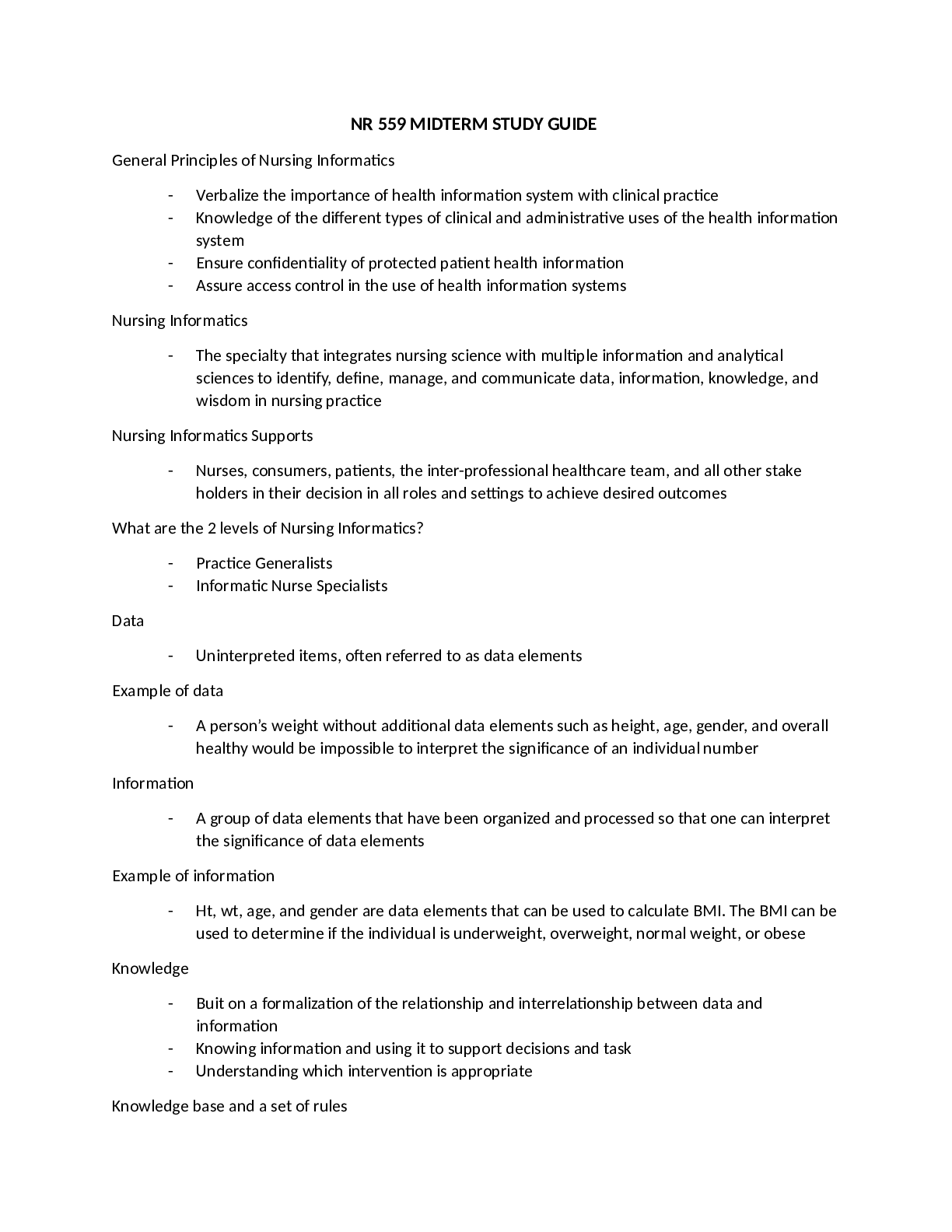 Preview image for NR 559 MIDTERM STUDY GUIDE