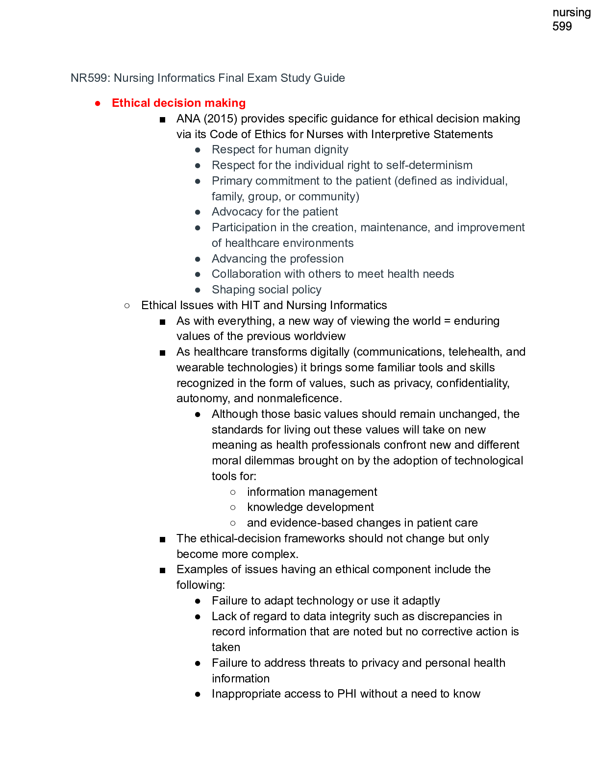 Preview image for NR599_ Nursing Informatics Final Exam Study Guide