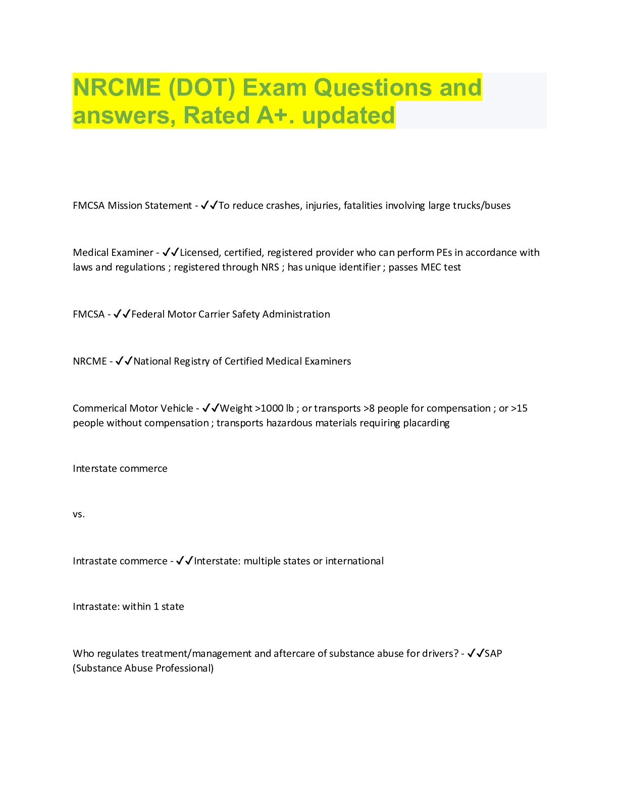 Preview image for NRCME EXAM| 121 QUESTIONS| WITH COMPLETE SOLUTIONS