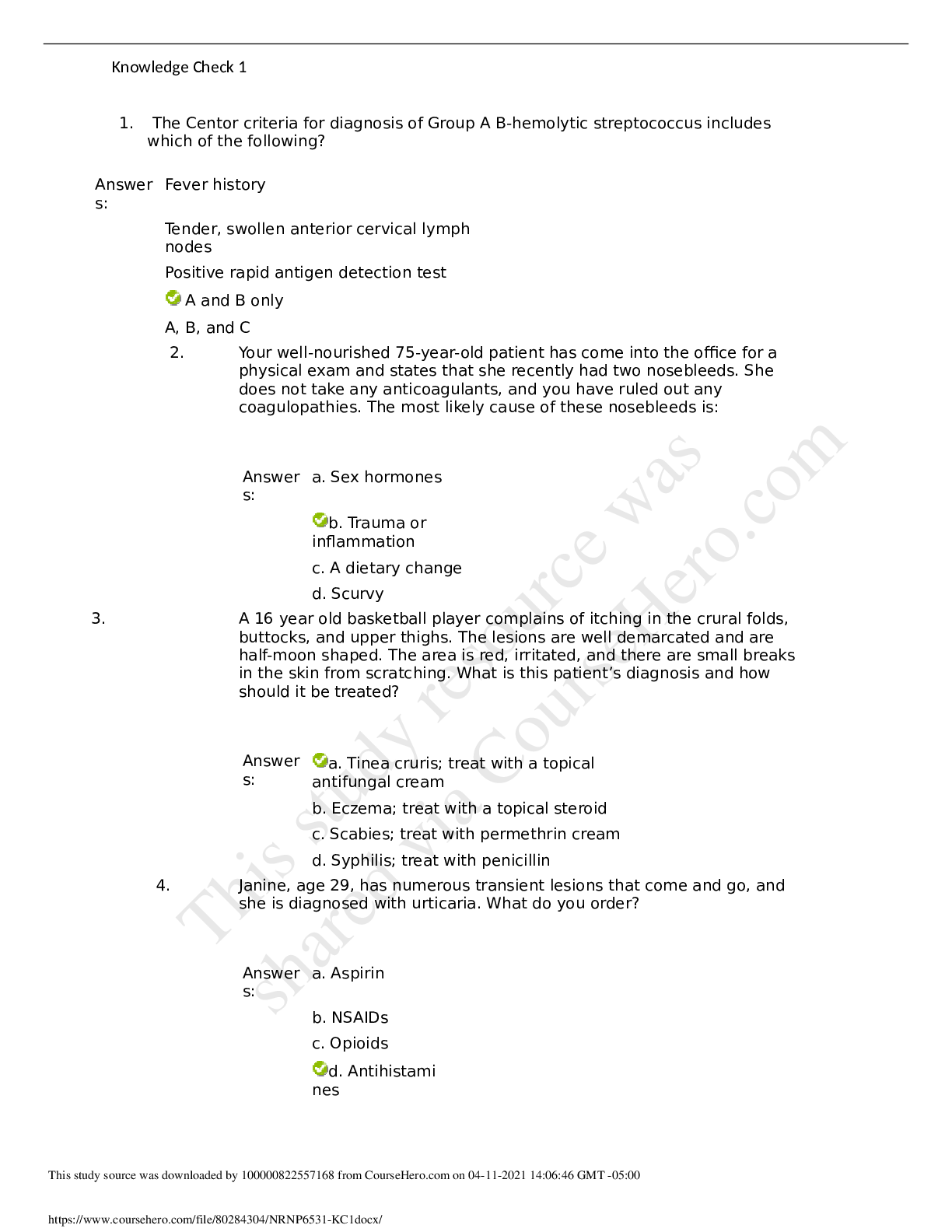 Preview image for Walden University NRNP 6531 Knowledge Check 1 Questions and Answers {Already Graded A}