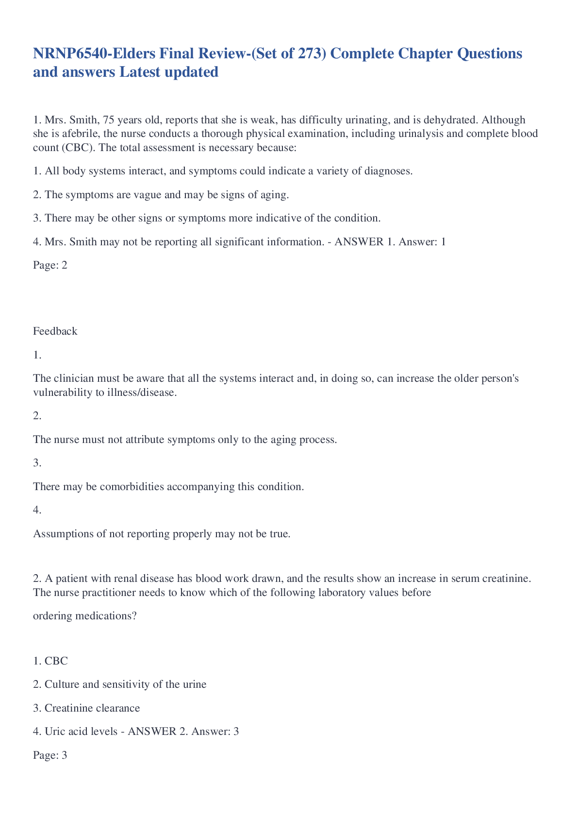 Preview image for NRNP6540-Elders Final Review-(Set of 273) Complete Chapter Questions and answers Latest updated