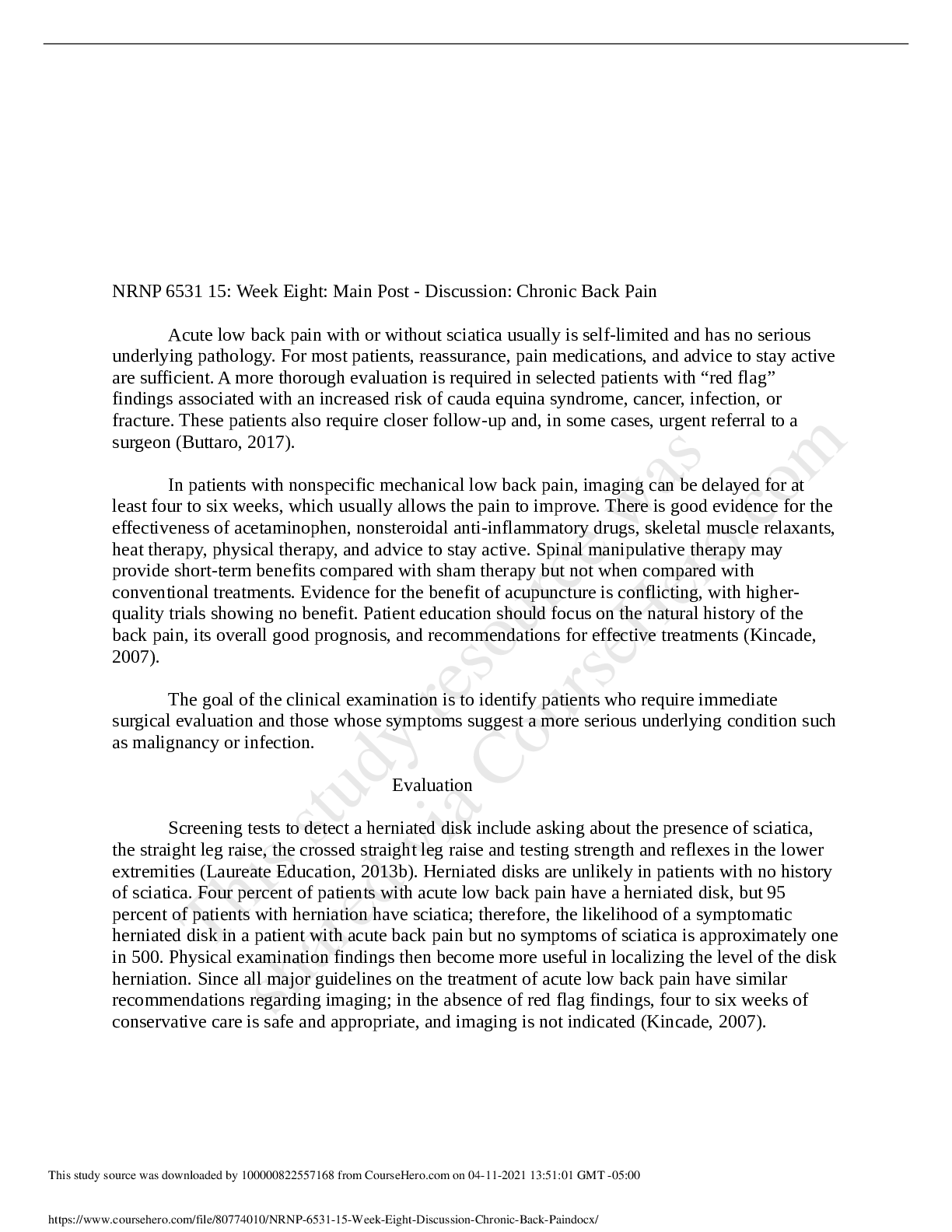 Preview image for NRNP 6531 15 - Week Eight Discussion- Chronic Back Pain