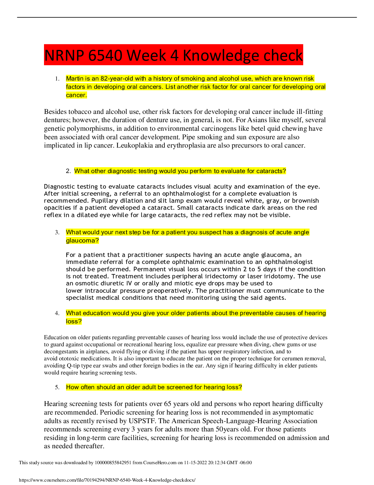 Preview of NRNP 6540 Week 4 Knowledge check