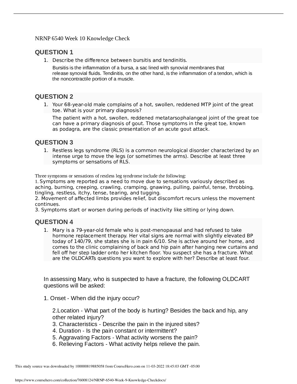 Preview of NRNP 6540 Week 10 Knowledge Check.