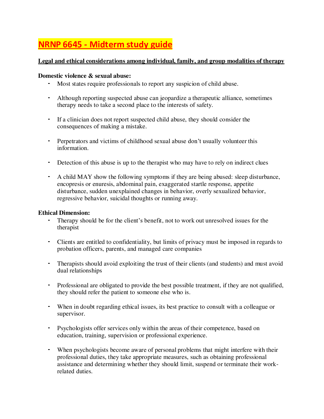 Preview of NRNP 6645 Midterm study guide/Latest A+Guide Solution