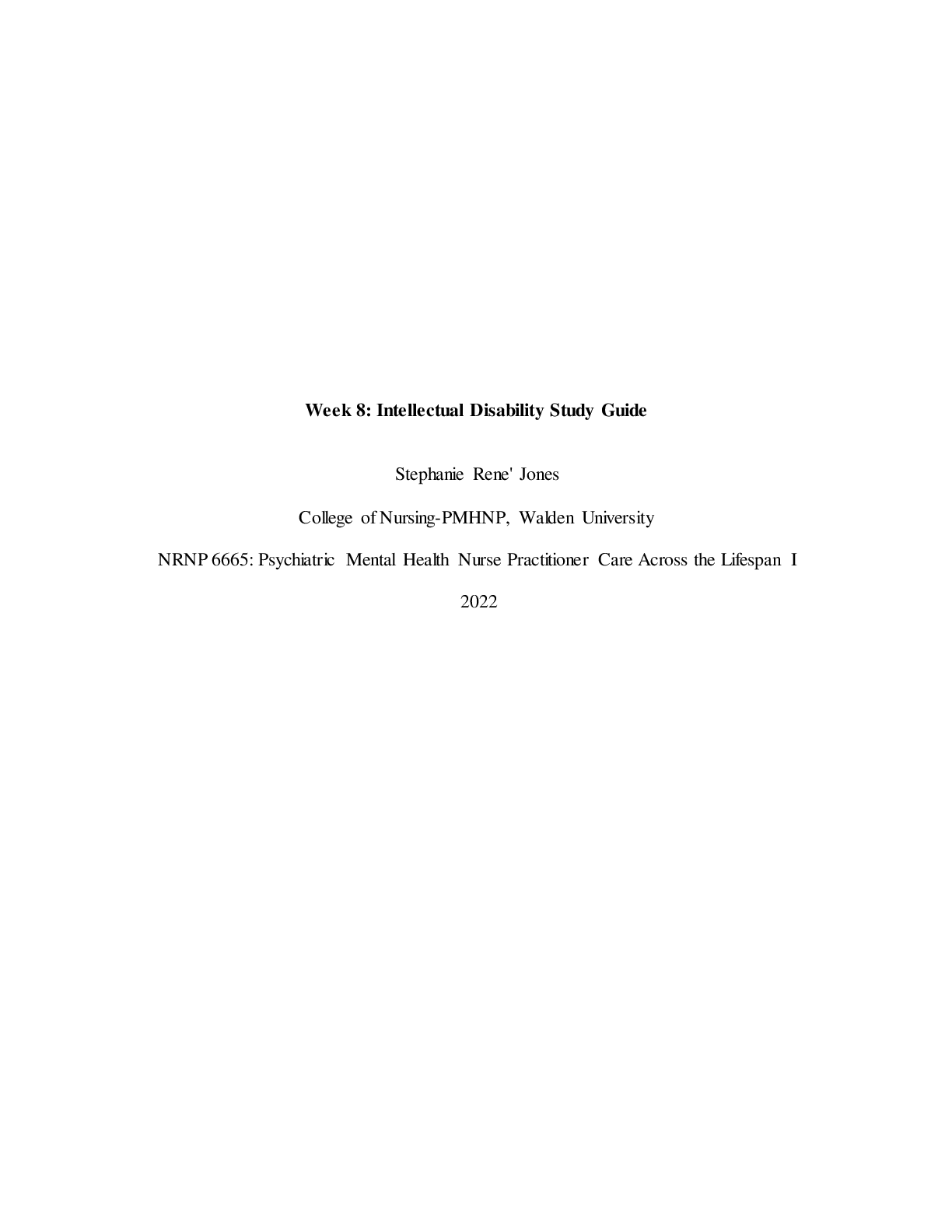 Preview image for (Summary)NRNP 6665 wk8assignJonesS; NRNP 6665: Psychiatric Mental Health Nurse Practitioner Care across the Lifespan I