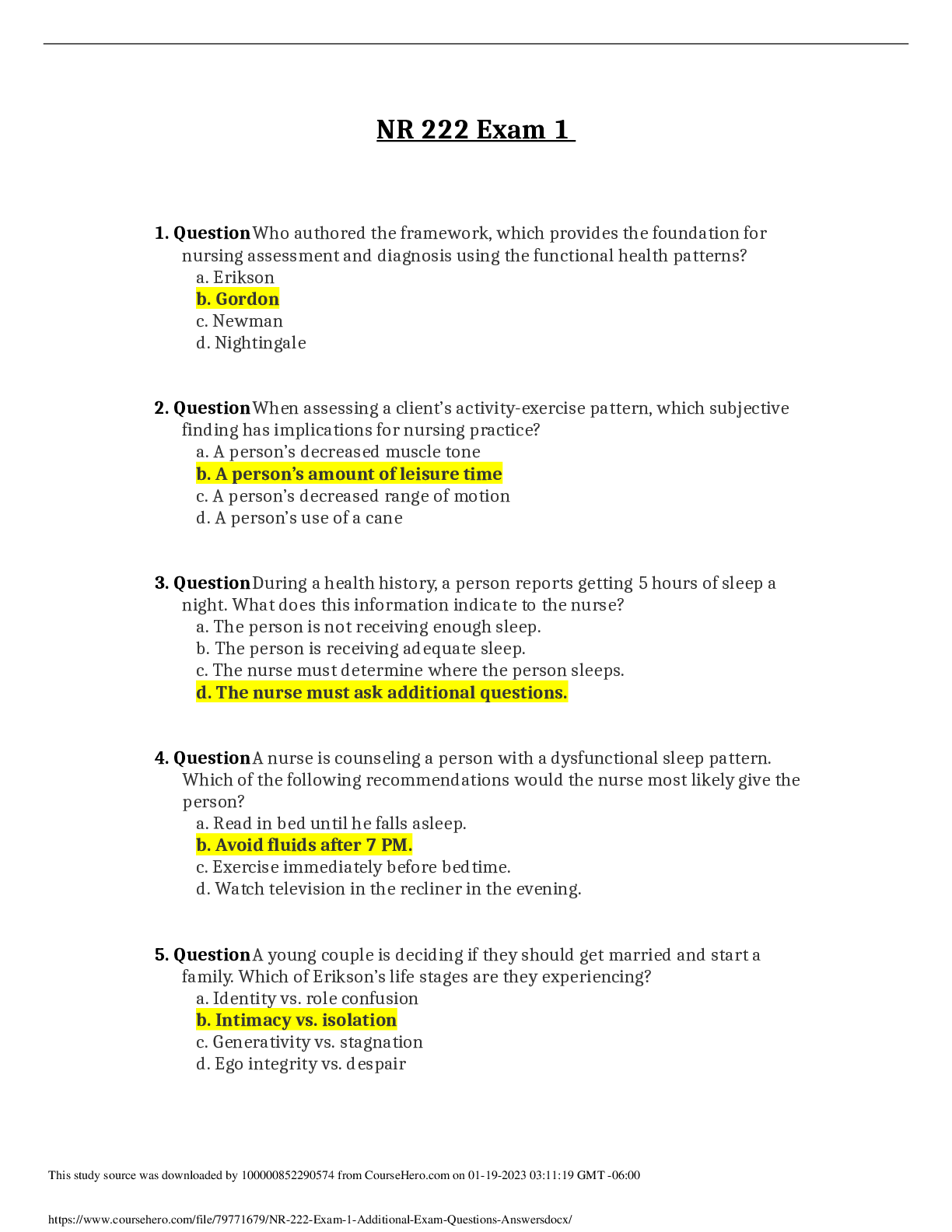 Preview image for NR 222 Exam 1 Questions And Answers