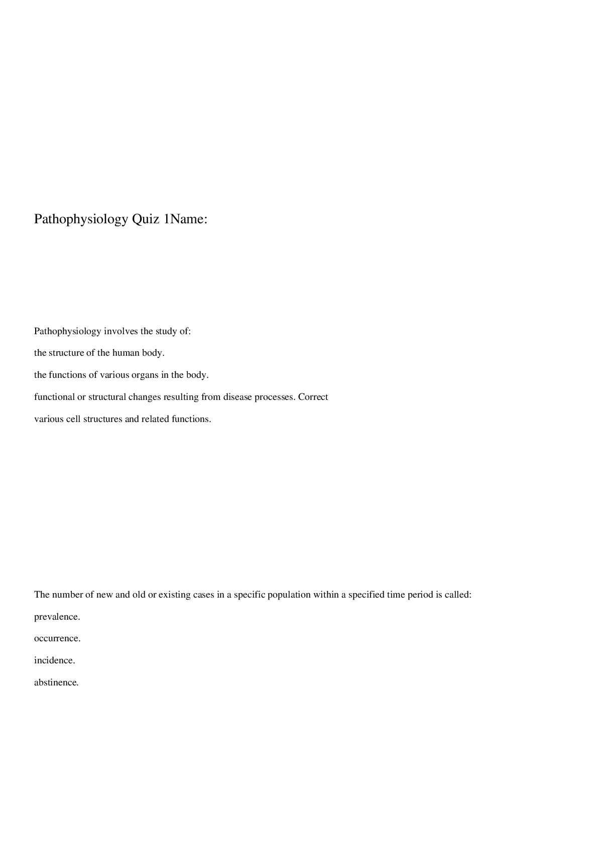 Preview image for NR 283 PATHOPHYSIOLOGY QUIZ 1 LATEST CHAMBERLEIN