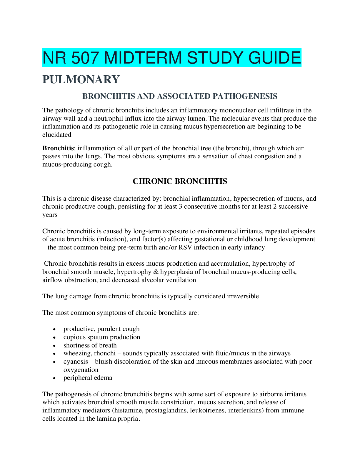 Preview image for NR 507 MIDTERM STUDY GUIDE|Chamberlain College of Nursing - NR 507 Midterm Complete study guide_Latest Fall 2020.
