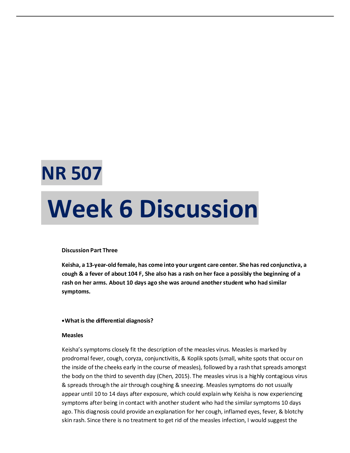 Preview image for NR 507 Week 6 Discussion Question LATEST OF JULY 2021 WITH GRADE A  ASSURED SCORE