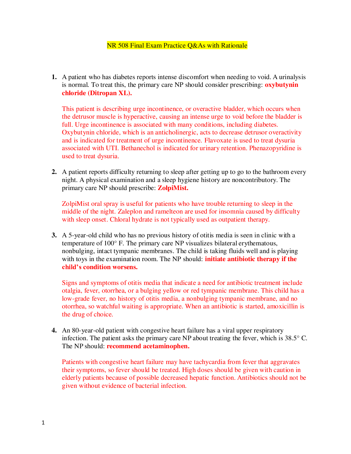 Preview of NR 508 / NR508 Final Exam Practice Q&As with Rationale. (Latest, Chamberlain)