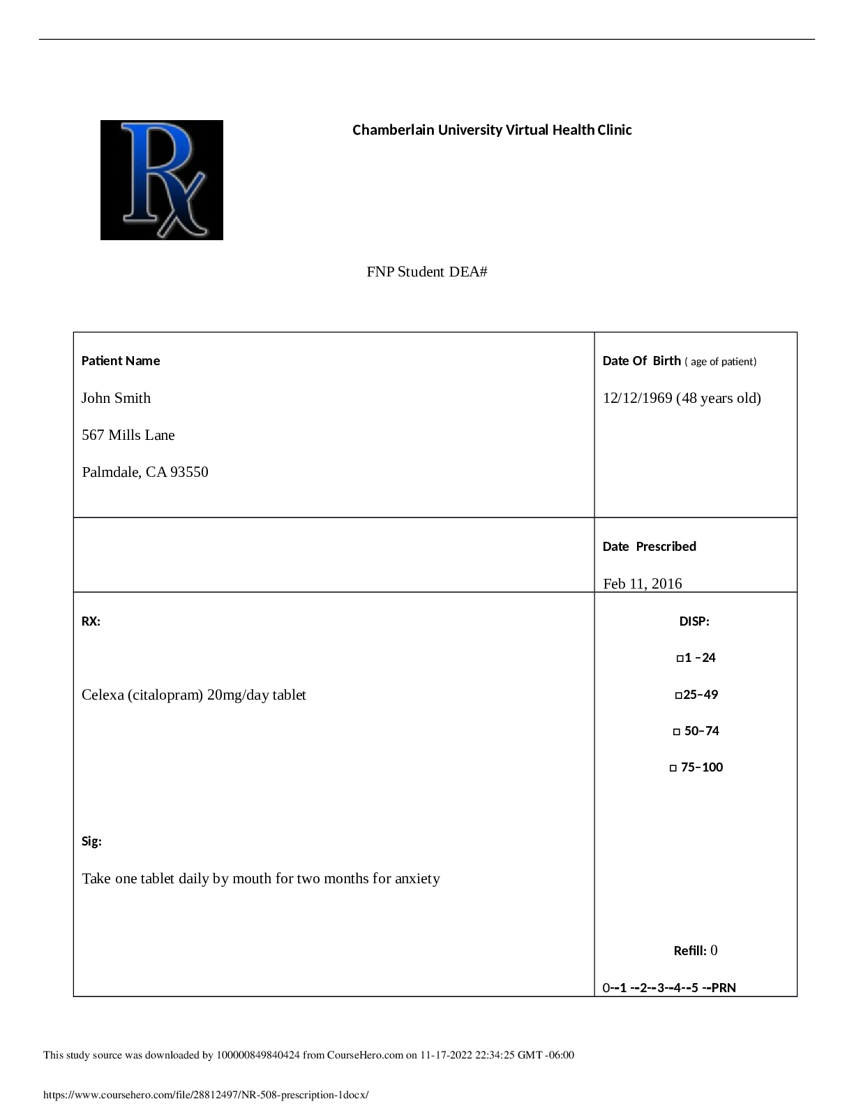 Preview of NR 508 prescription #1.