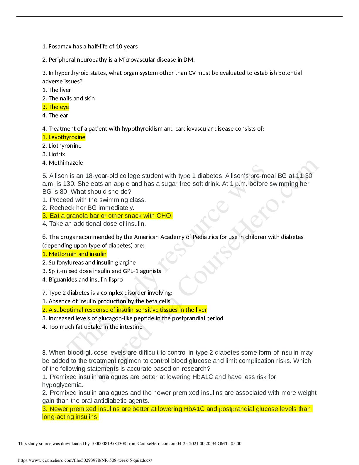 Preview image for NR 508 week 5 quiz