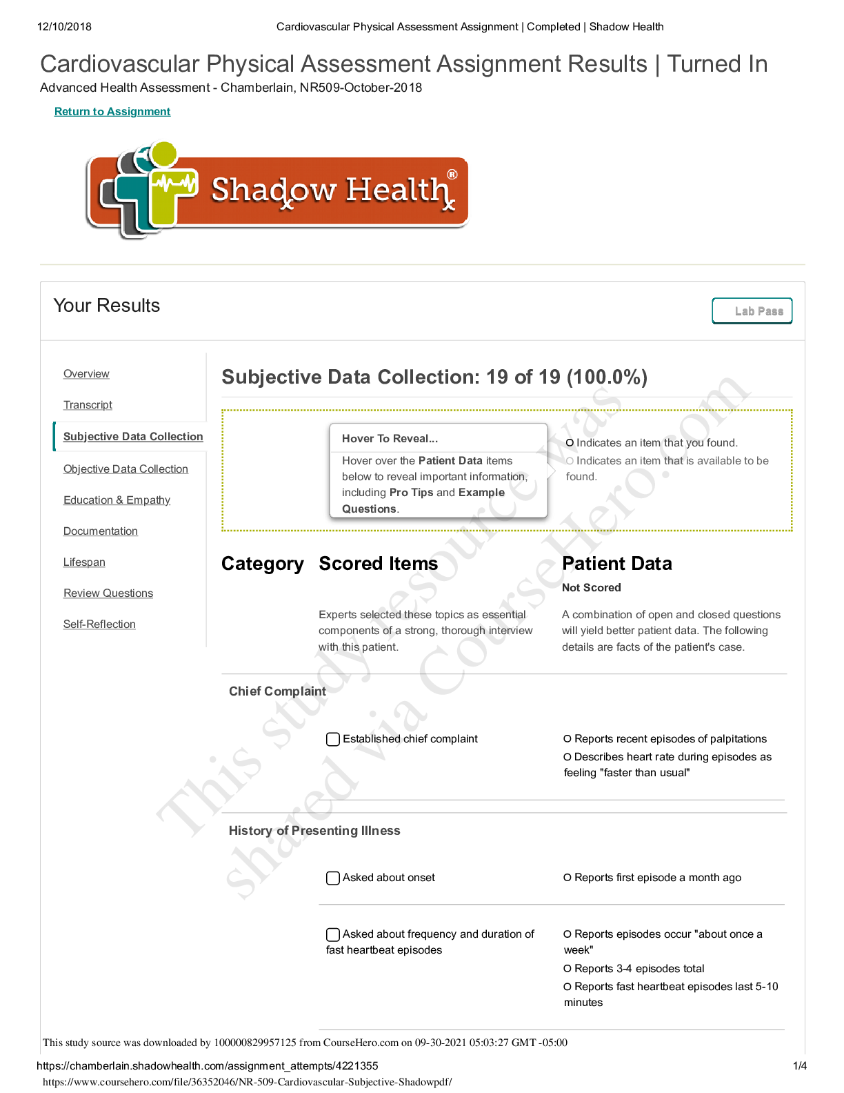 Preview image for NR 509 Week 4 Shadow Health Cardiovascular Physical Assessment Assignment