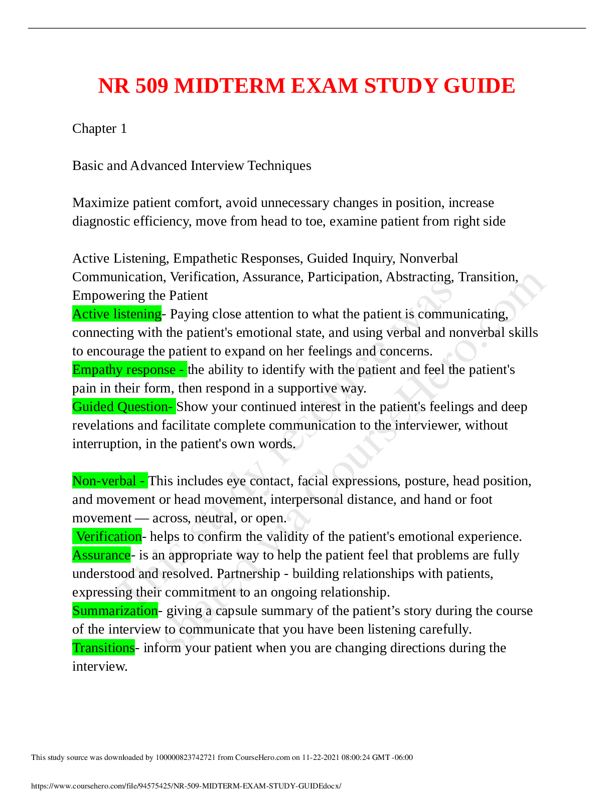 Preview image for NR 509 MIDTERM EXAM STUDY GUIDE latest 2021