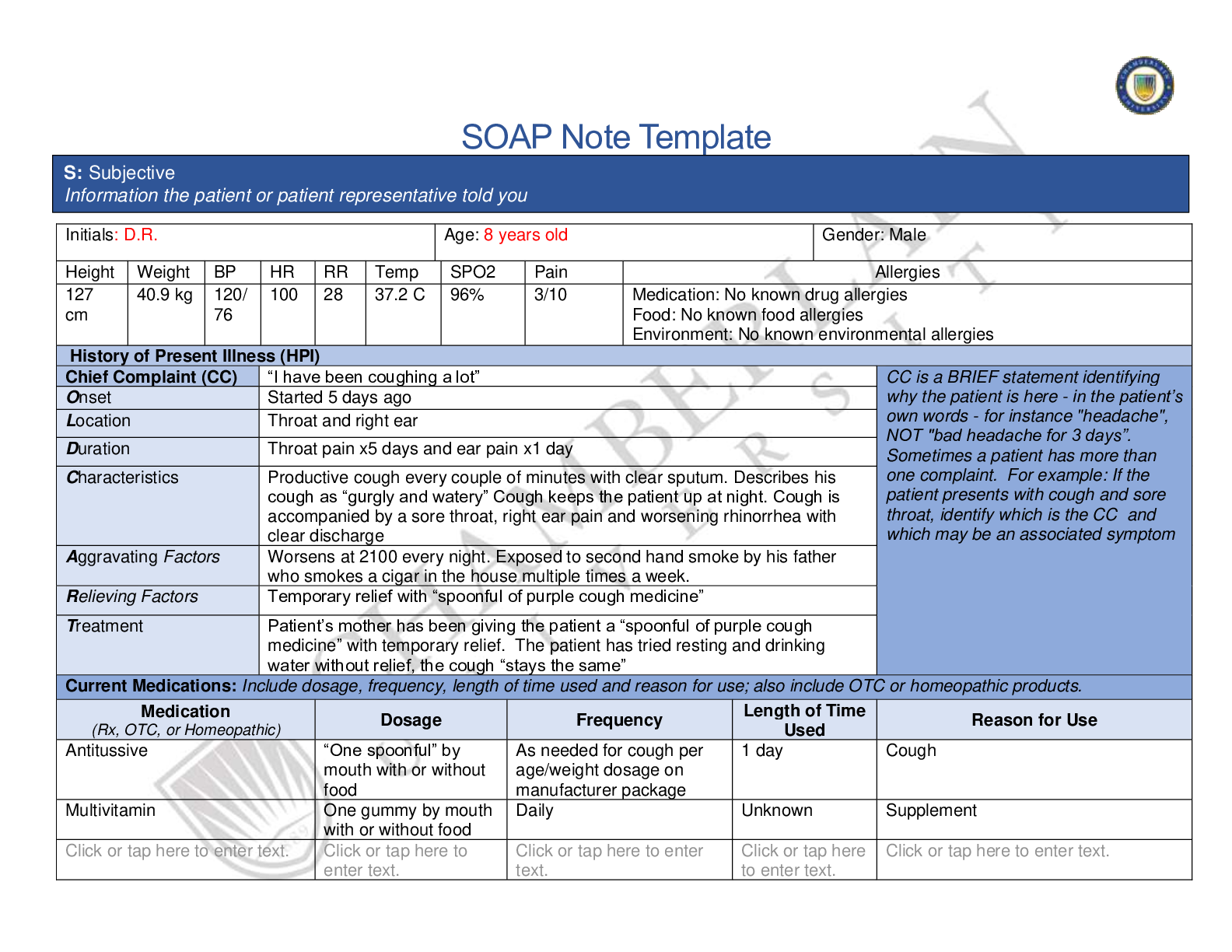 Preview image for NR 509 Week 6 SOAP note with well detailed information