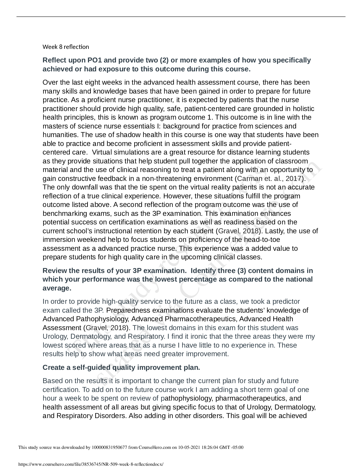 Preview image for NR 509 week 8 reflection.