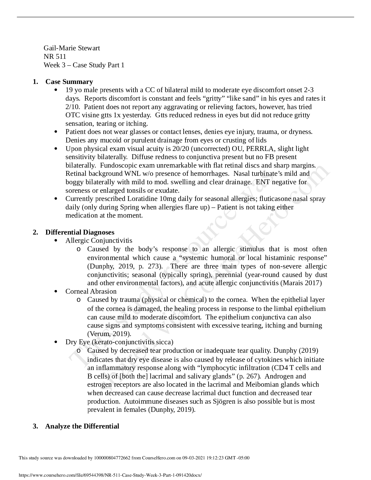 Preview image for NR 511 Case Study Week 3 Part 1 - Chamberlain college of Nursing