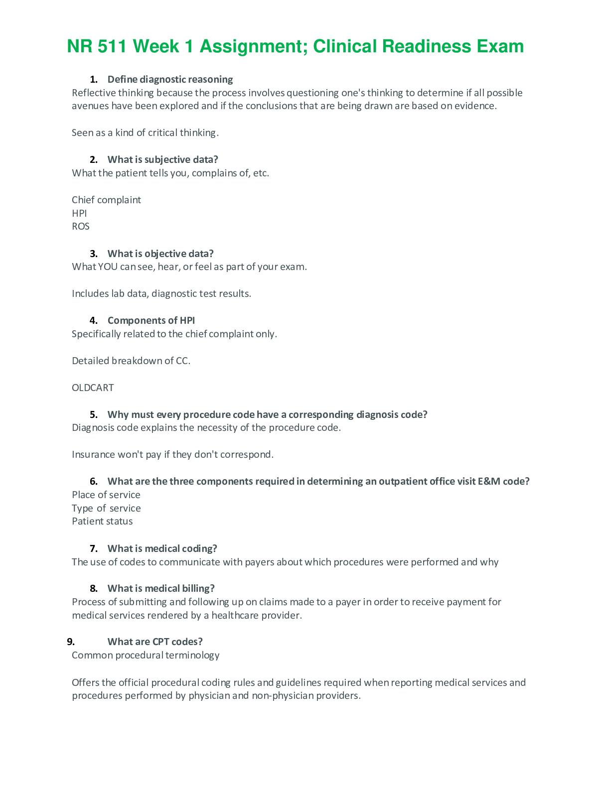 Preview image for NR 511 Week 1 Clinical Preparedness Exam