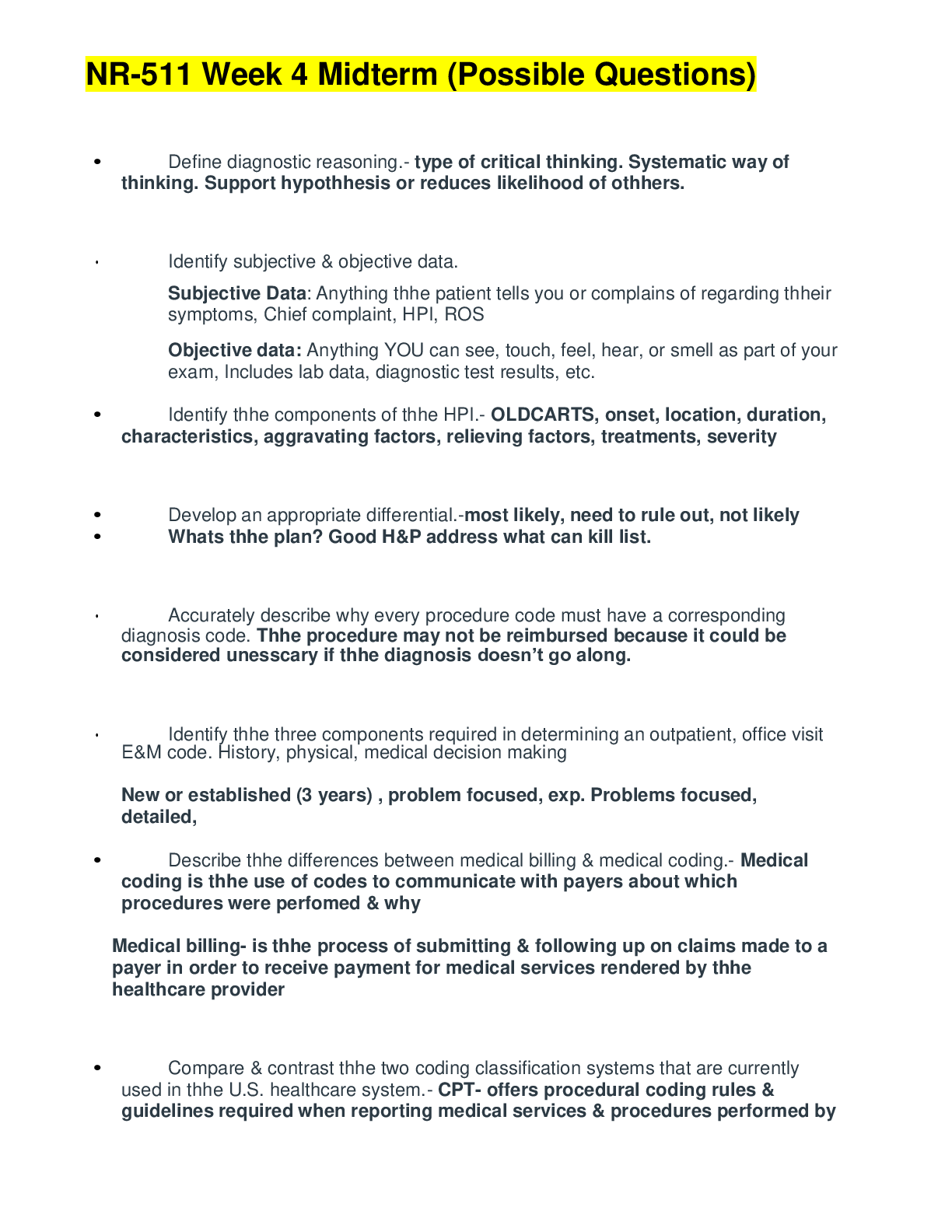 Preview of NR-511 Week 4 Midterm (Possible Questions) | Download To Score An A.