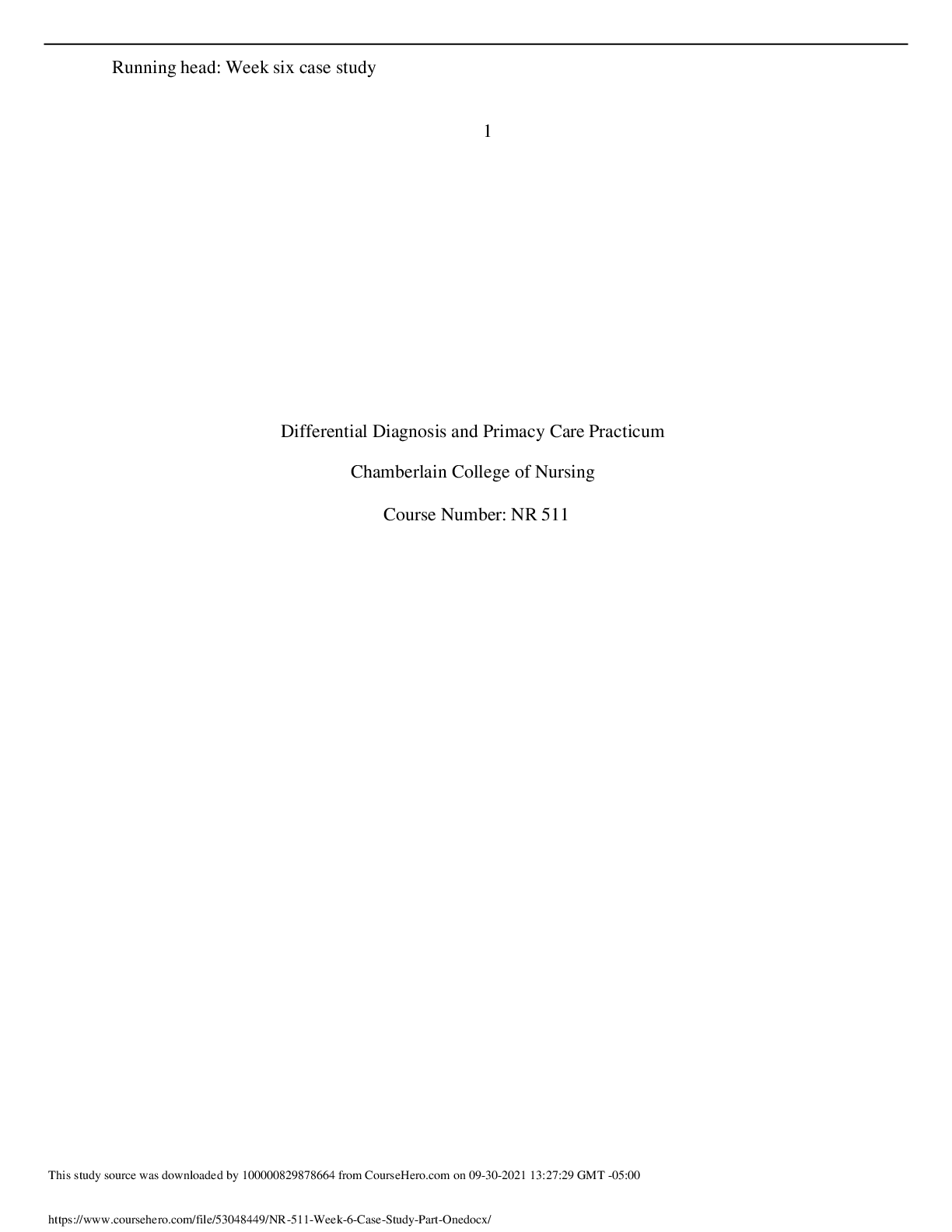Preview image for NR 511 Week 6 Case Study Part One  Differential Diagnosis and Primacy Care Practicum