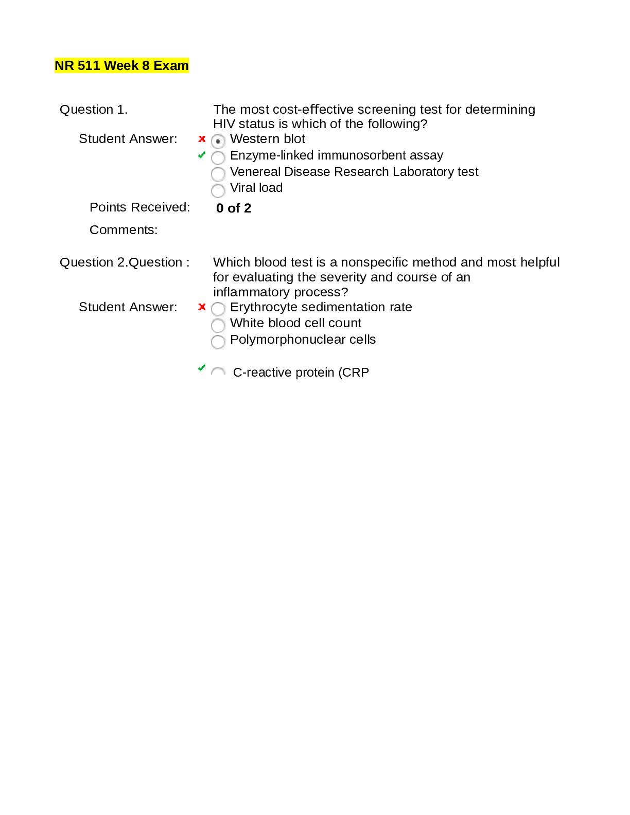 Preview image for Chamberlain College of Nursing NR 511 final exam week 8 ( all correct answers are ticked)
