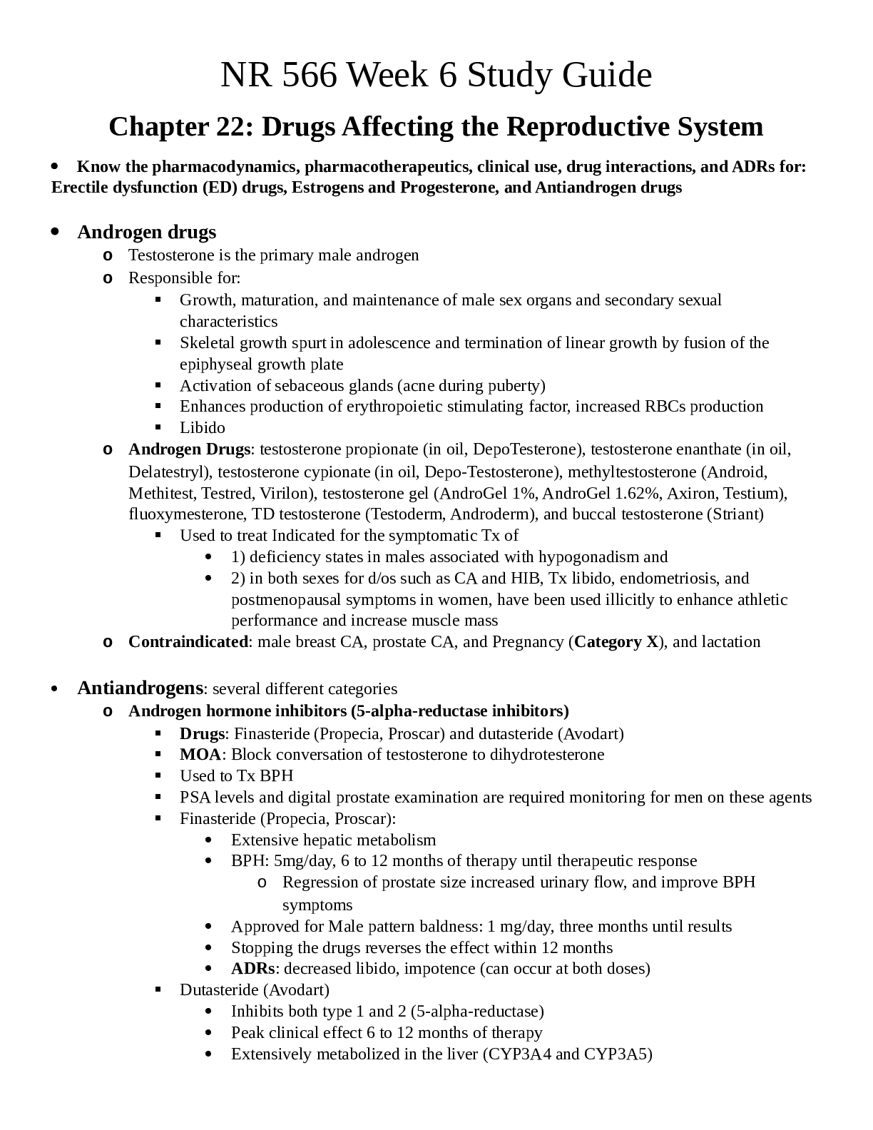 Preview image for FULL NR 566 2020/2021 Study Guide Drugs Affecting the Reproductive System