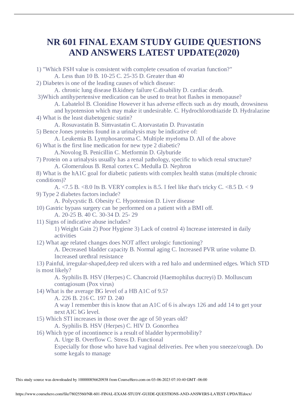 Preview image for NR 601 FINAL EXAM STUDY GUIDE QUESTIONS AND ANSWERS LATEST UPDATE(2020)