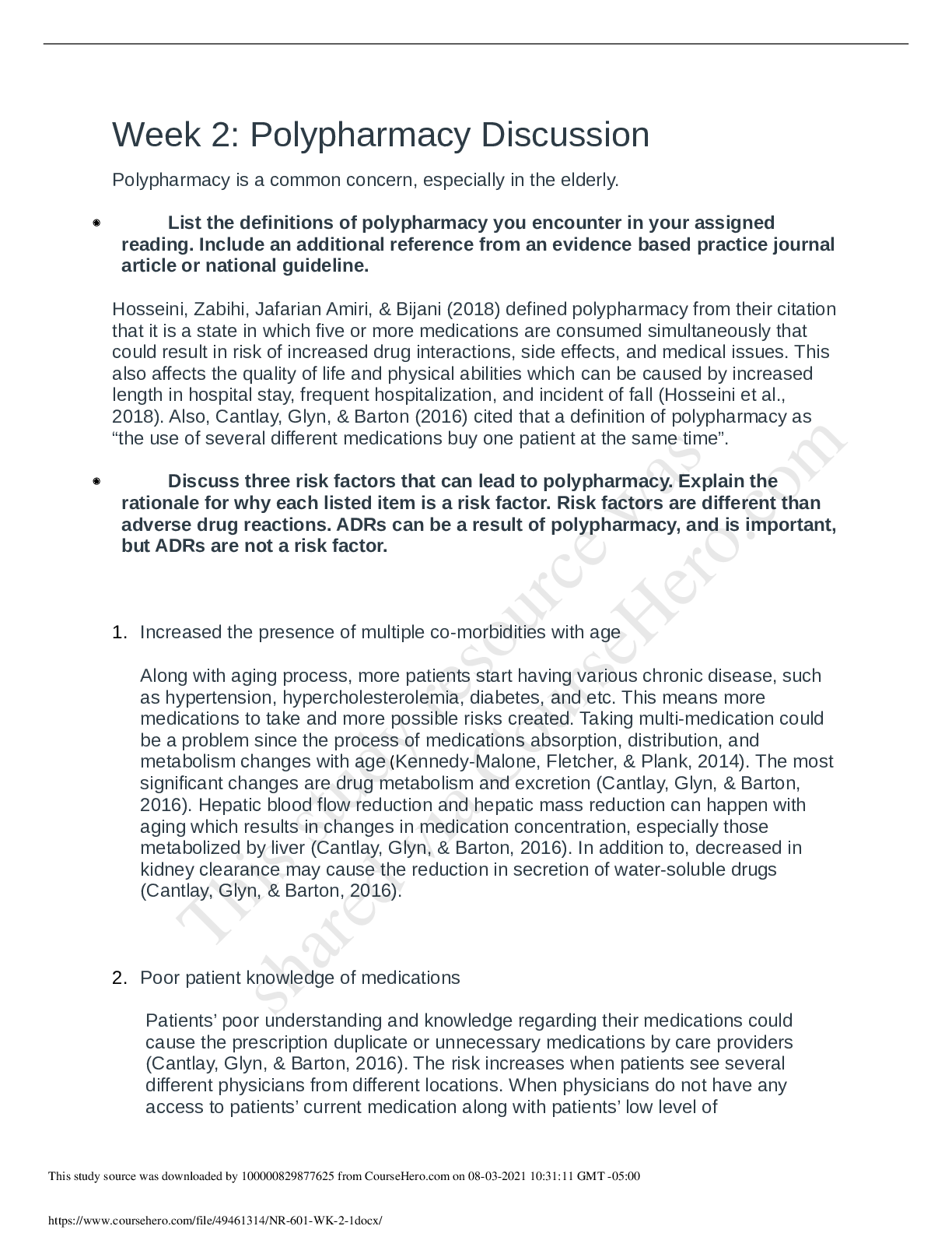 Preview image for NR 601 Week 1 Discussion Board – Polypharmacy (2 Versions)