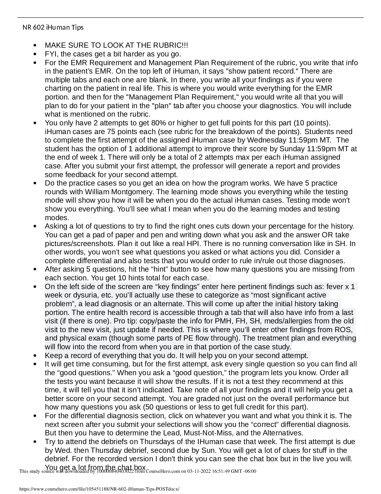 Preview image for Chamberlain College of NursingNR 602 NRNR 602 iHuman Tips POST.