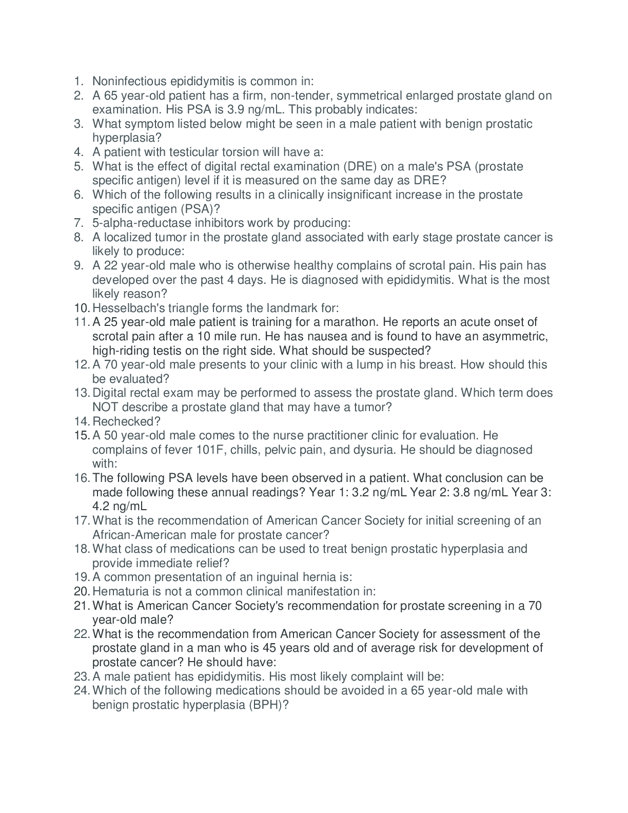 Preview of NR 661 Week 4 APEA Modules: Men’s Health – APEA Practice Exam 3