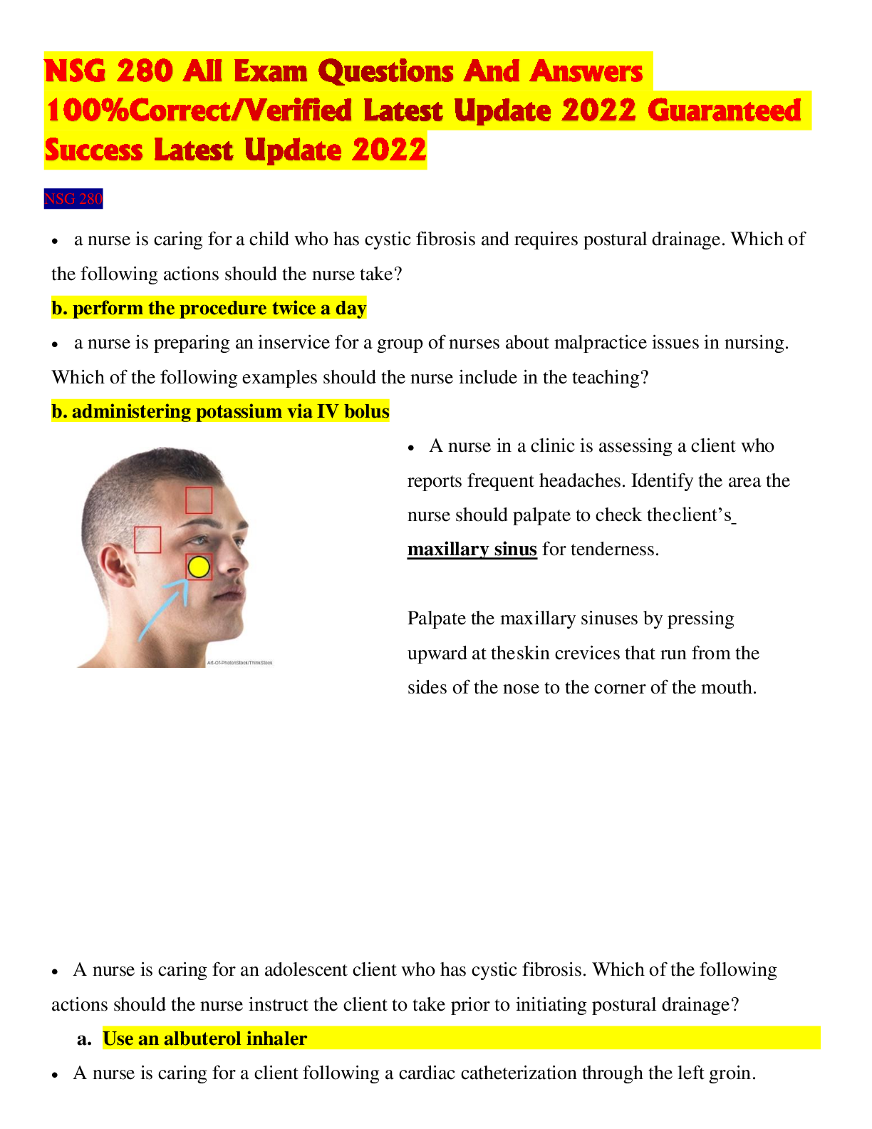 Preview of NSG 280 All Exam Questions And Answers 100%Correct