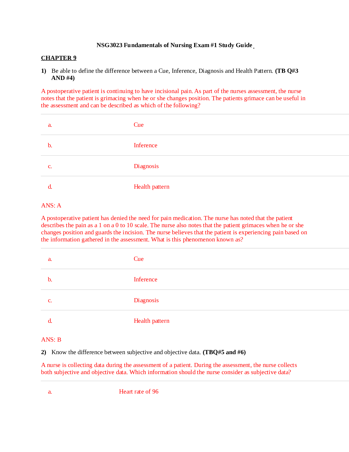 Preview of NSG3023 Fundamentals of Nursing Exam #1 Study Guide.