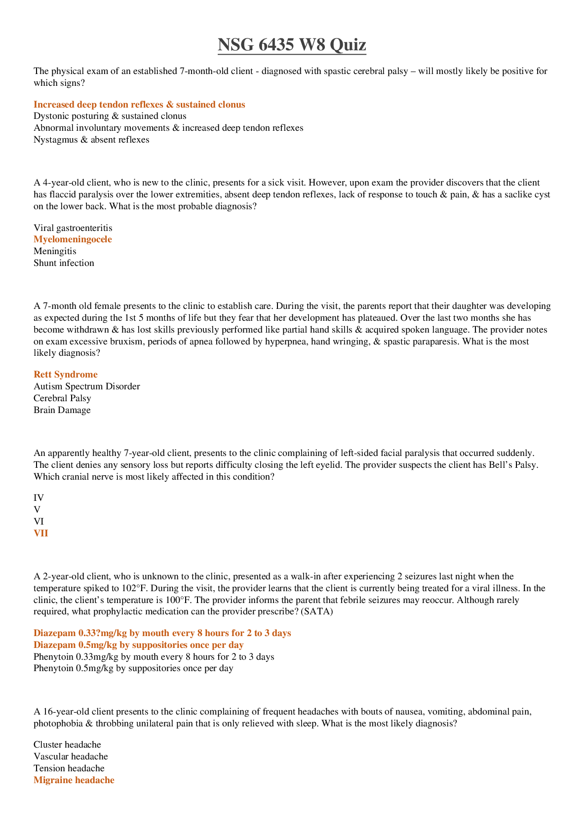 Preview of NSG 6435 Wk 8 Quiz