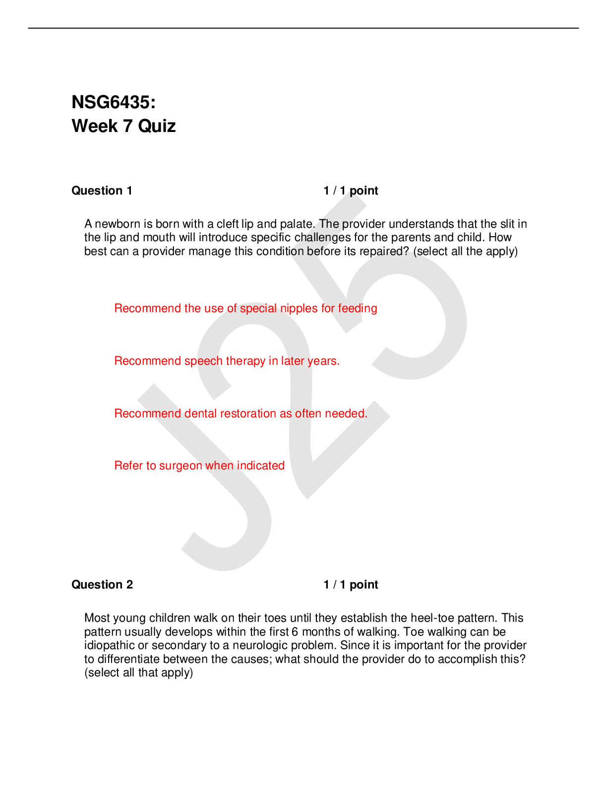 Preview image for NSG6435:  Week 7 Quiz with correct answers