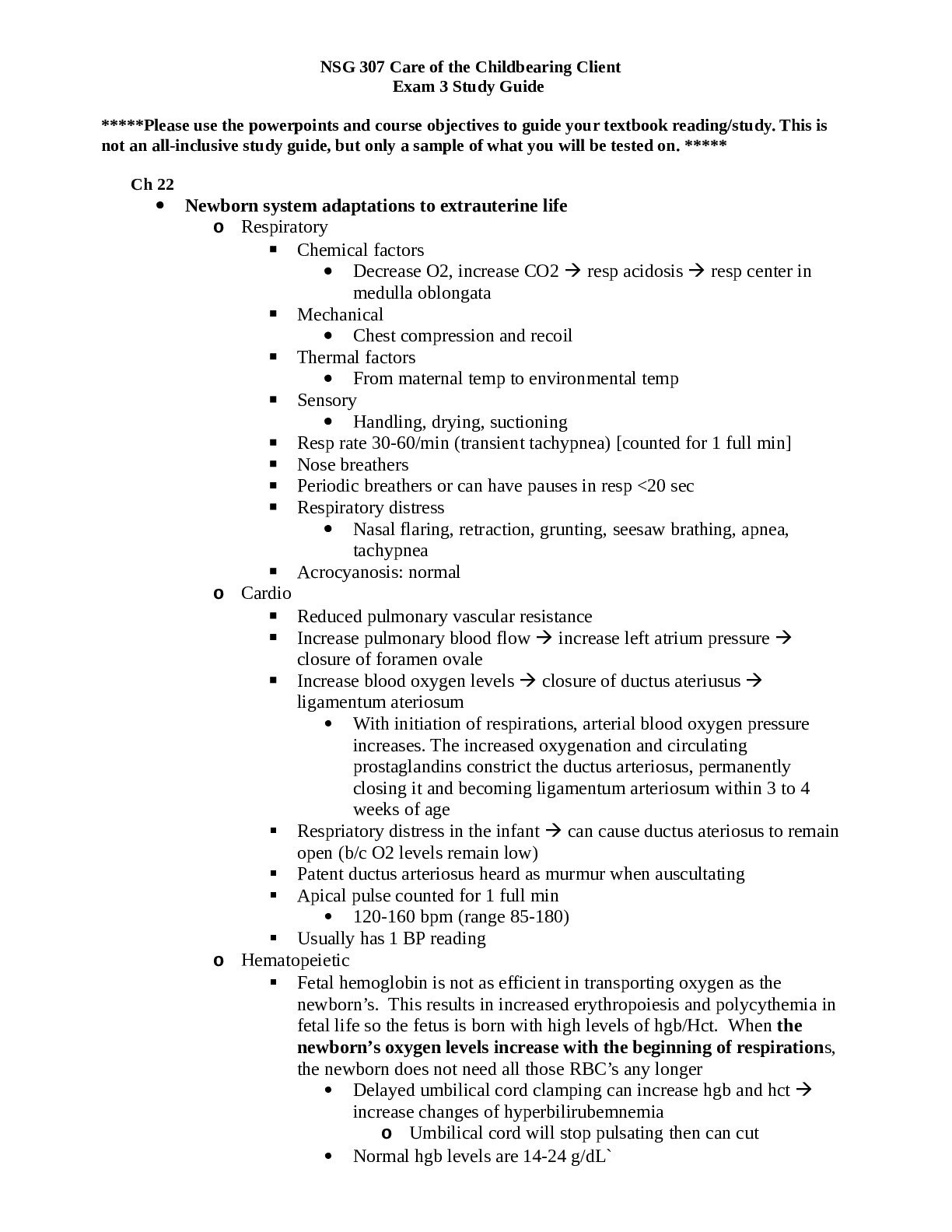 Preview image for NSG 307 Care of the Childbearing Client Exam 3 Study Guide