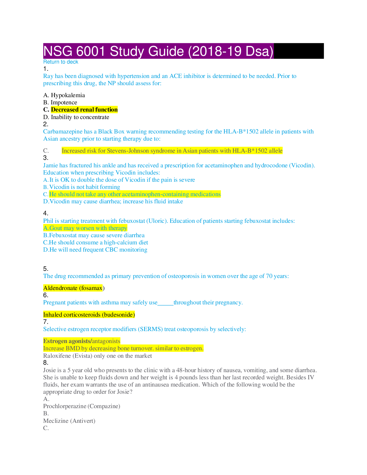 Preview image for NSG 6001 Study Guide 2018-2019
