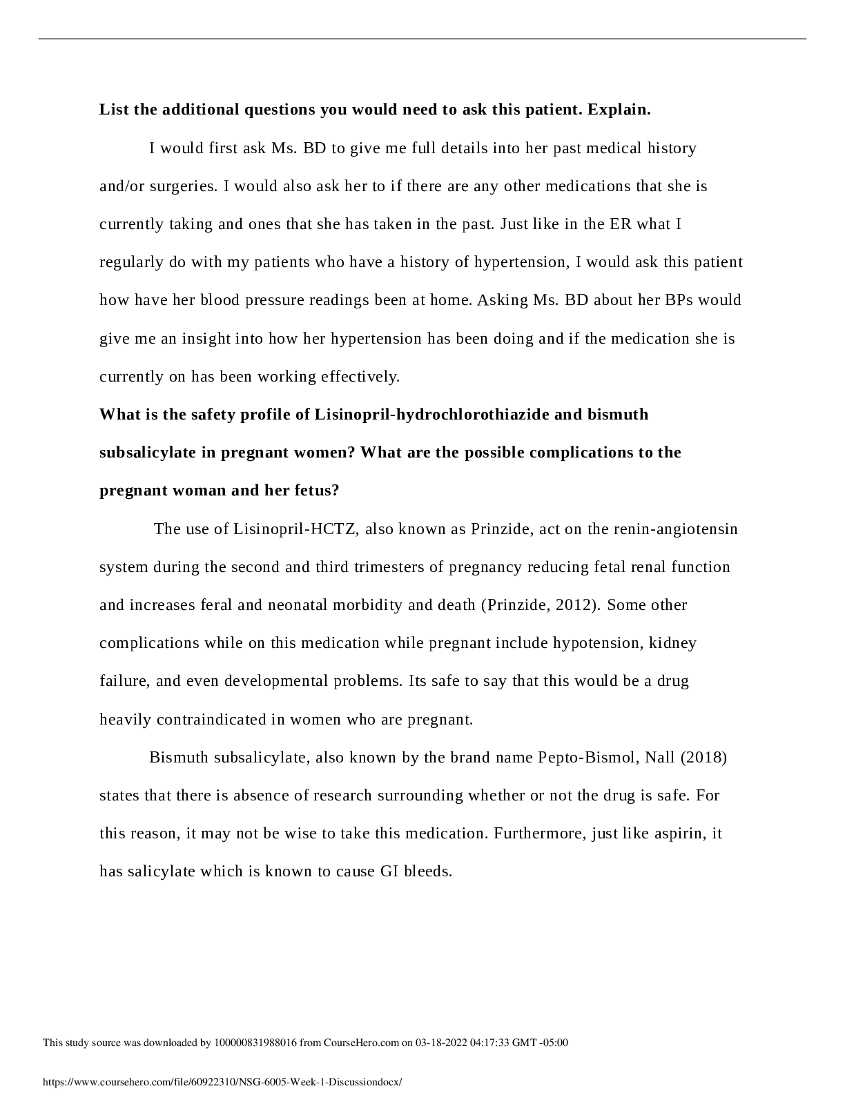 Preview of NSG 6005 / NSG6005 PHARM WEEK 1 DISCUSSION QUESTIONS LATEST (2021) GRADED A