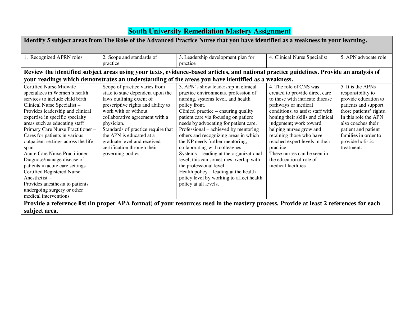 Preview of NSG 6006 South University Mastery Assignment