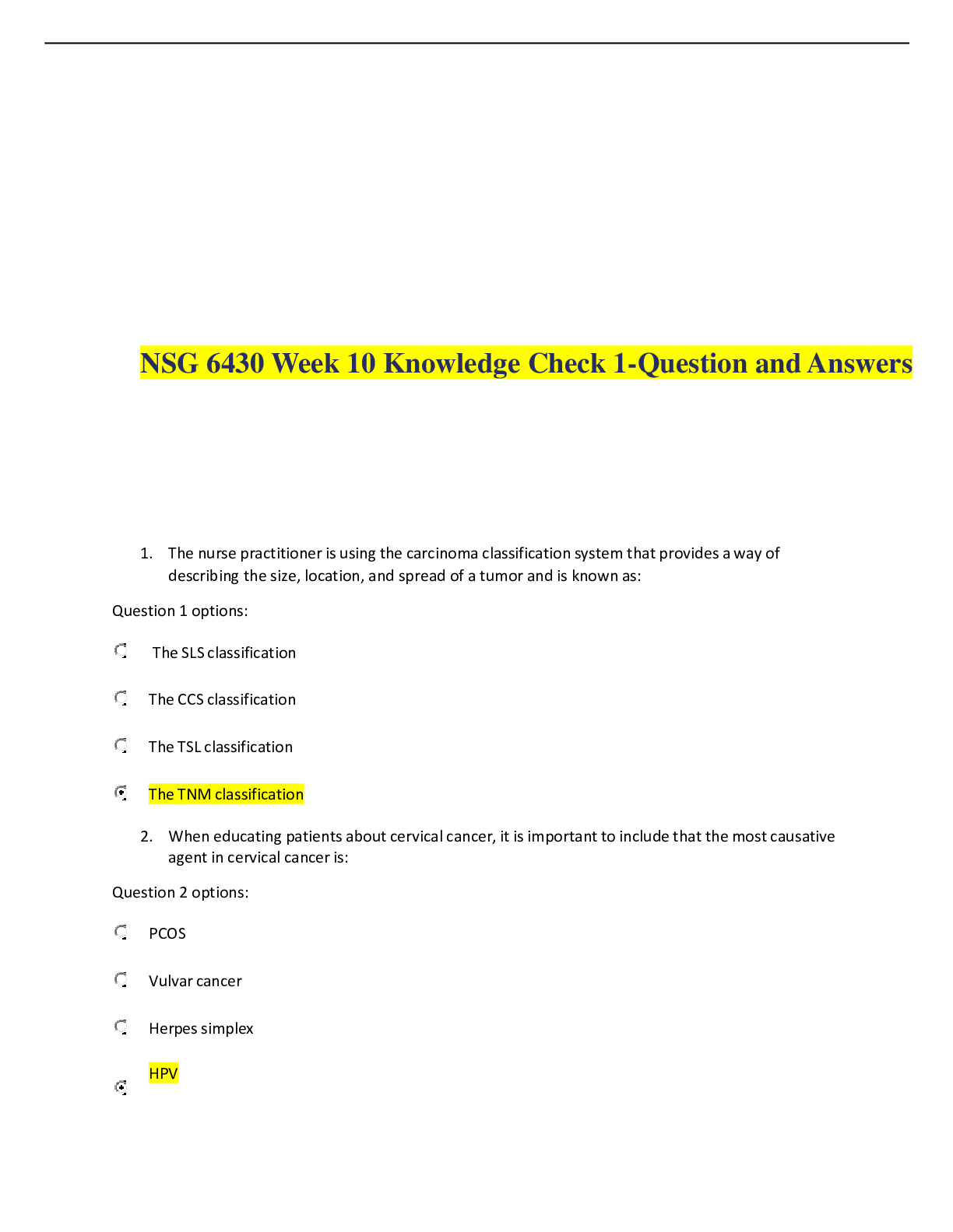 Preview of NSG 6430 Week 10 Knowledge Check 1-Question and Answers