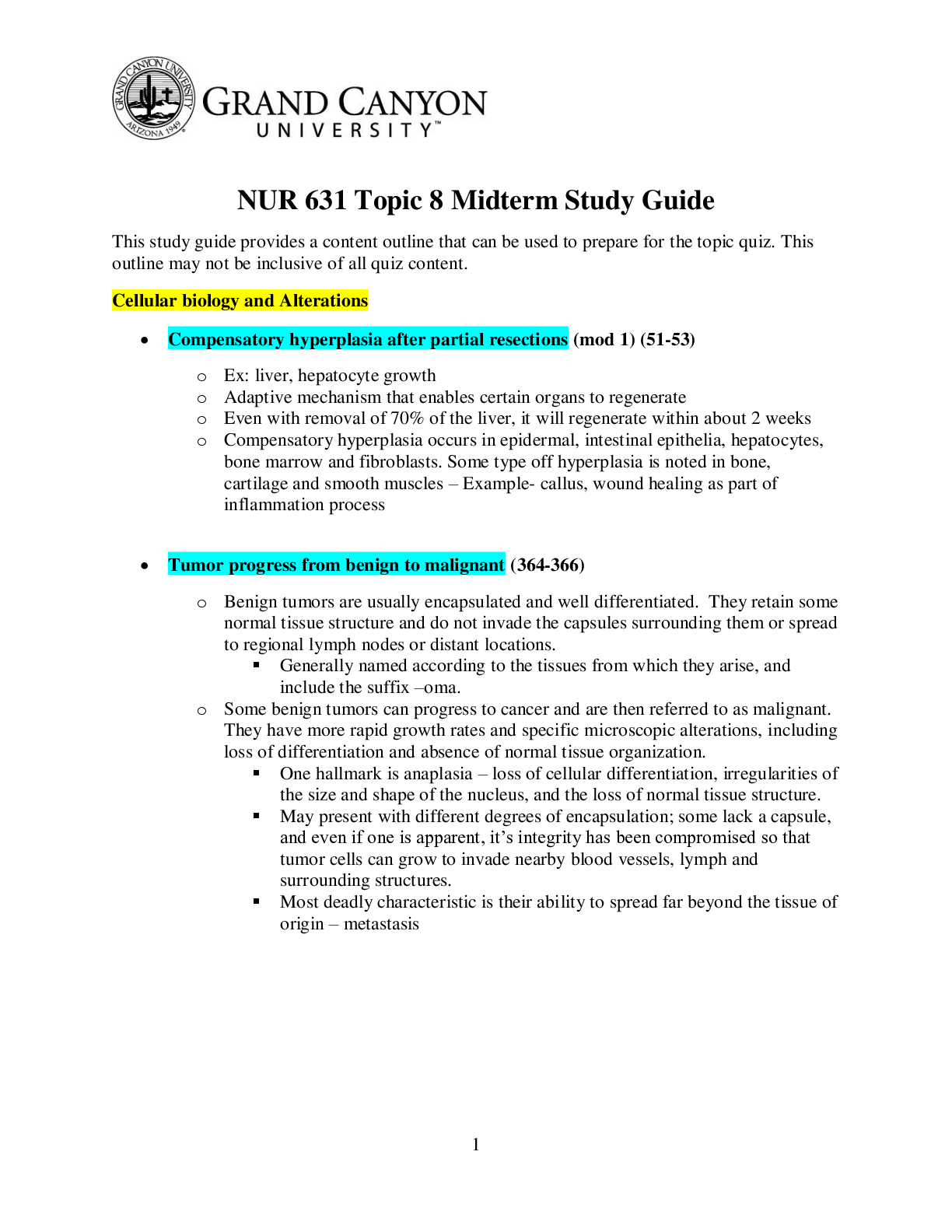 Preview image for NUR 631 Topic 8 Midterm Study Guide