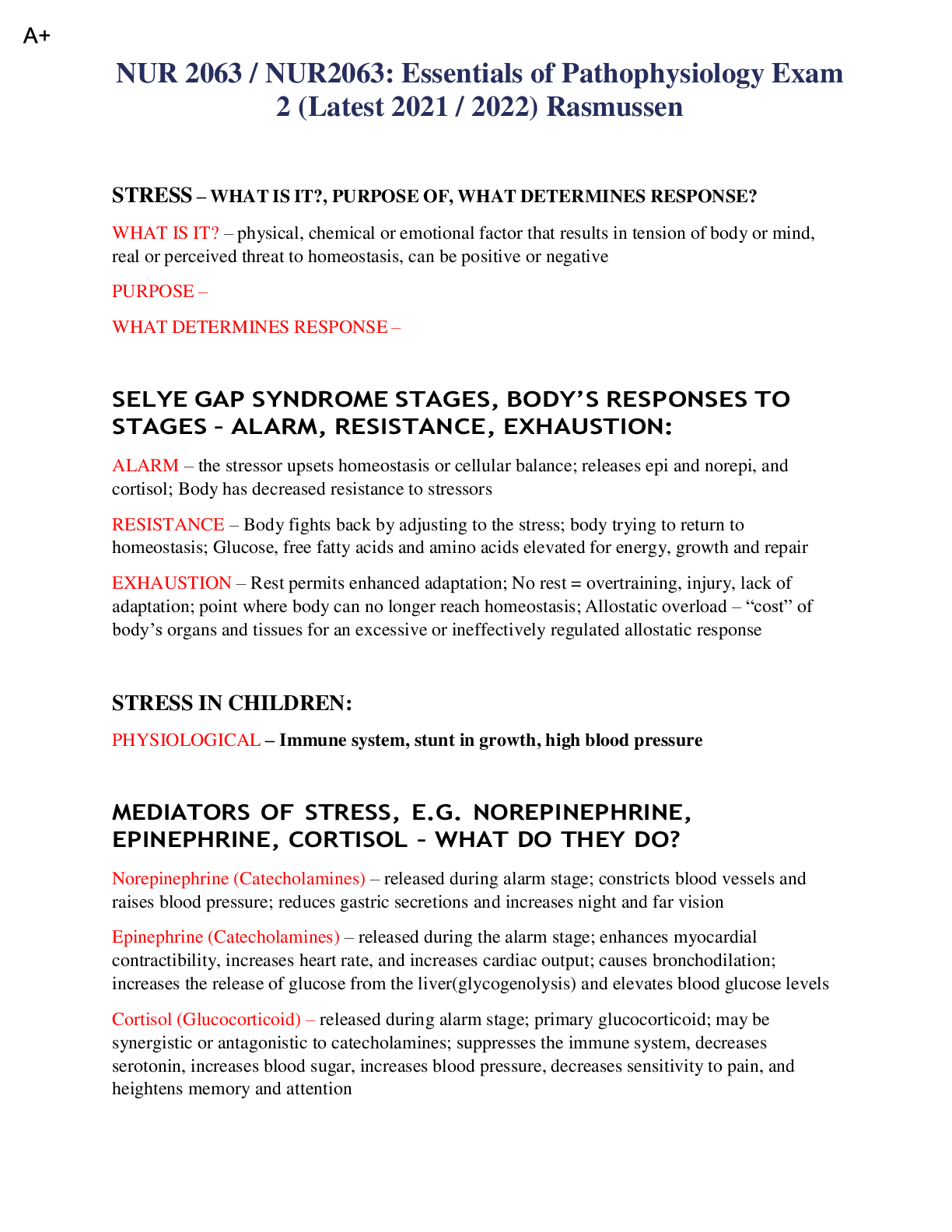 Preview image for NUR 2063 / NUR2063: Essentials of Pathophysiology Exam 2 (Latest 2021 / 2022) Rasmussen