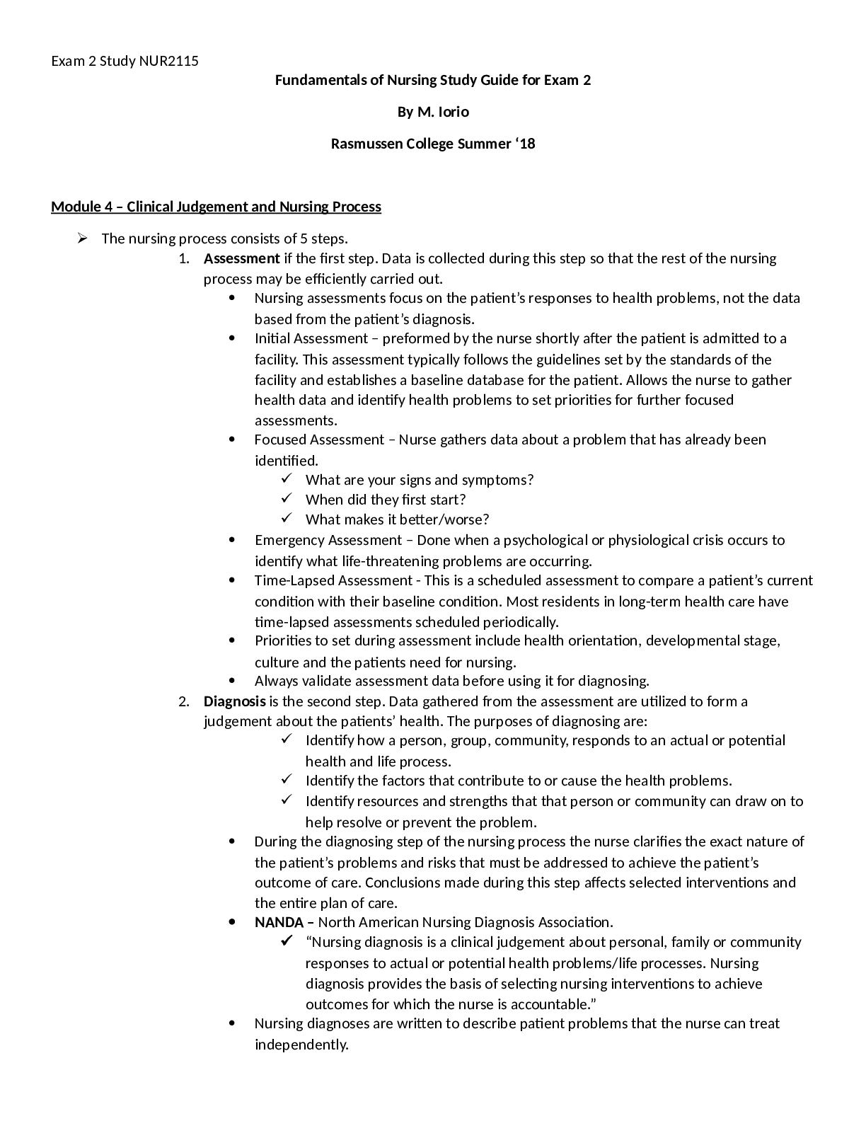 Preview image for NUR 2115 Fundamentals of Professional Nursing  Study Guide for Exam 2 Rasmussen College