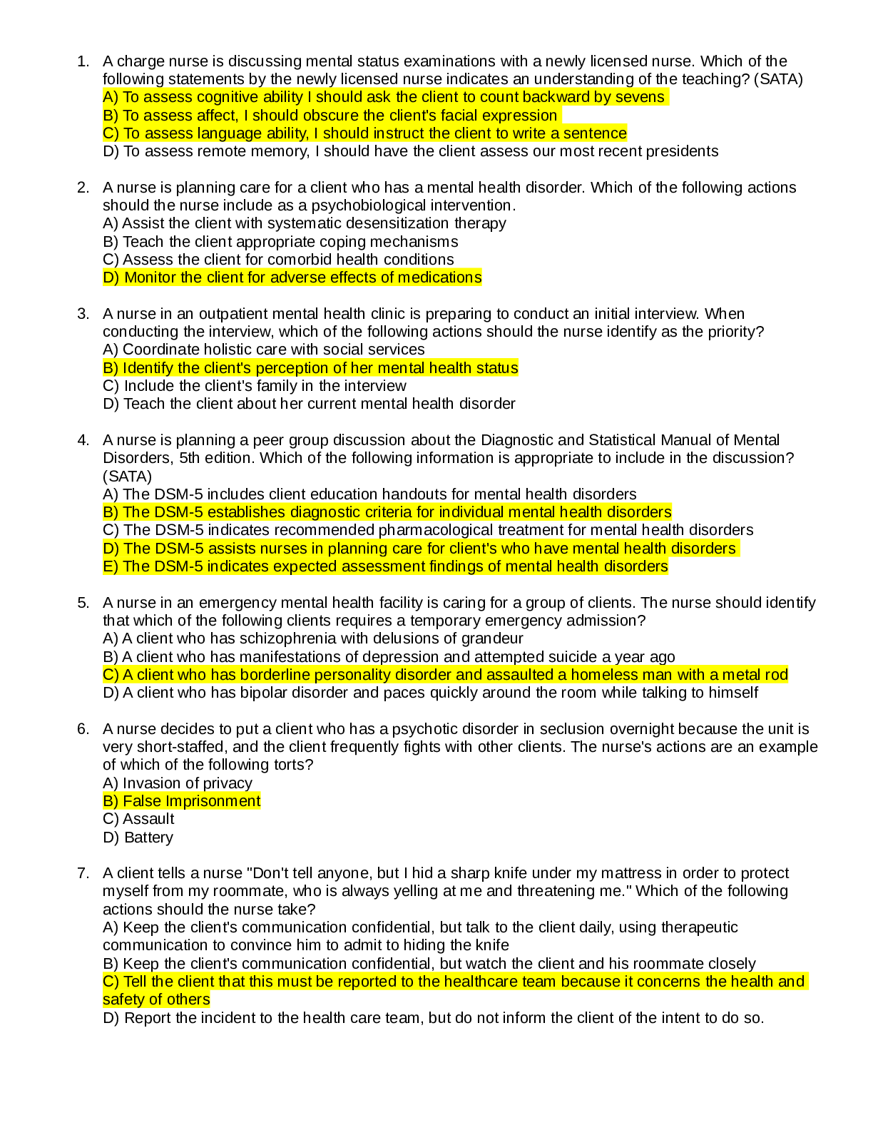 Preview of NUR4828 Mental Health ATI Questions and ANSWERS HELPFUL TIPS EXAM STUDY GUIDE 97 QUESTIONS
