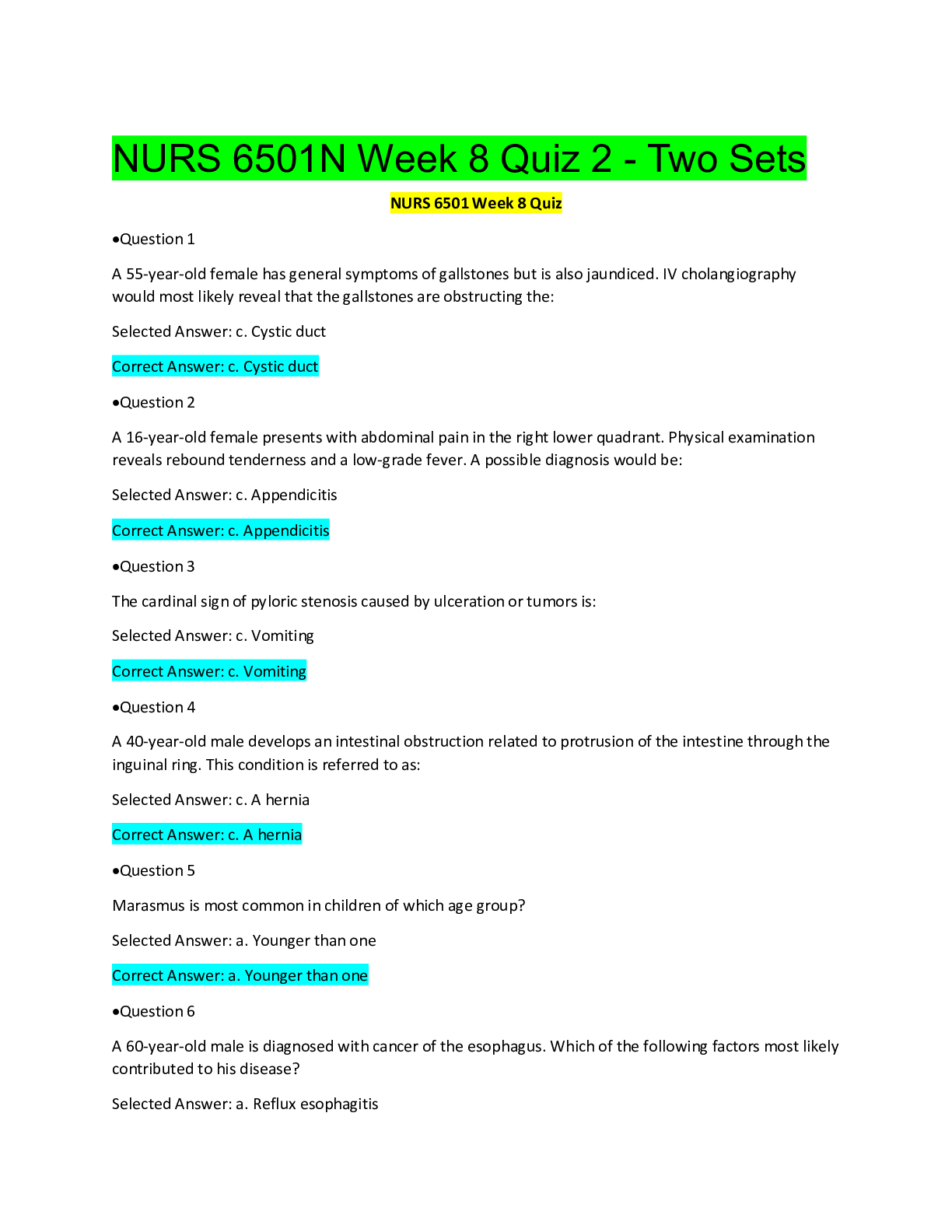 Preview image for NURS 6501N Week 8 Quiz 2 - Two Sets(Download to Score Good Grades)