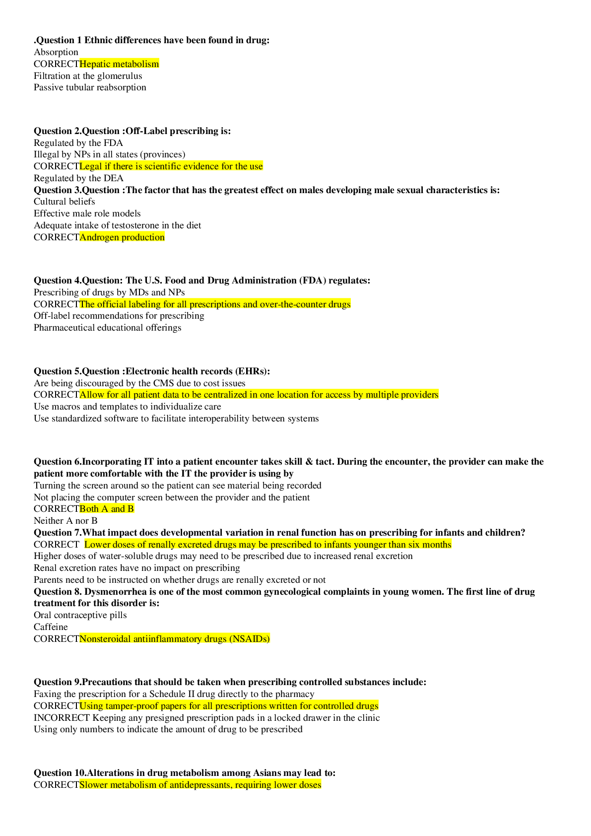 Preview of NURSING NSG 6005 Week Pharm Knowledge Check