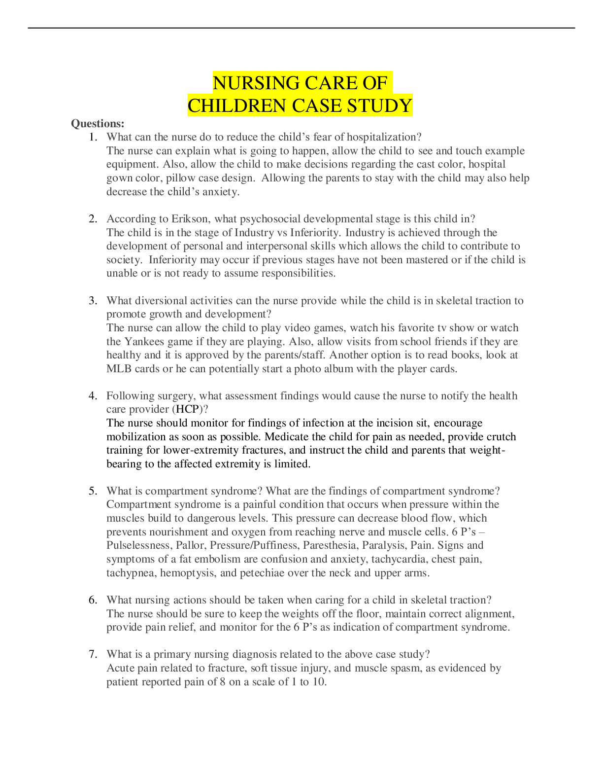 Preview image for NURSING CARE OF CHILDREN CASE STUDY (Graded A)