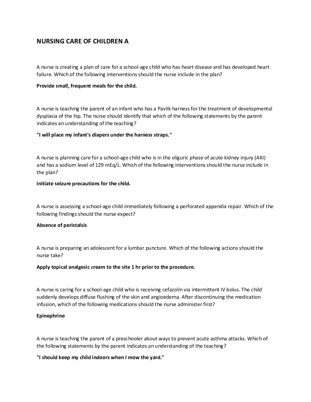 Preview image for NURSING 2092 NURSING CARE OF CHILDREN PRACTICE A/RATED A+