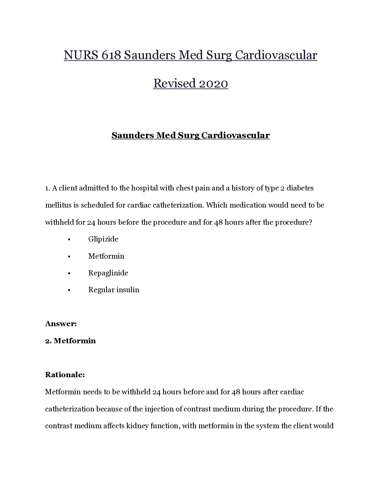 Preview image for NURS 618 Saunders Med Surg Cardiovascular Revised 2020