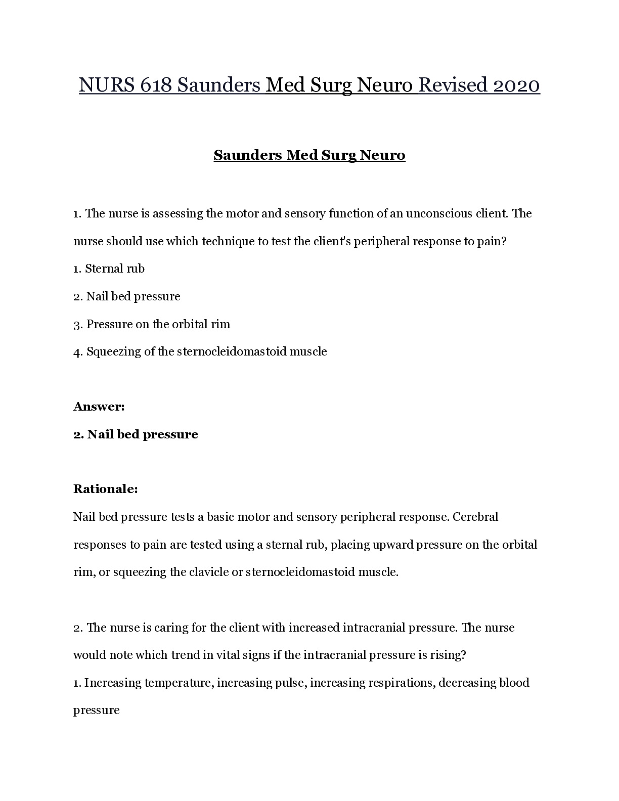 Preview image for NURS 618 Saunders Med Surg Neuro Revised 2020